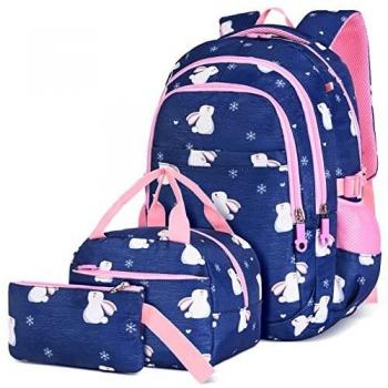 Mochilas Escolares Juveniles para Chica - 3 IN 1 Mochila Infantil Instituto Grande A Prueba de Salpicadura Aesthetic Casual Material Tela Cremallera Metal Estuche Bolsas Regalo Adolescente Azul Marino