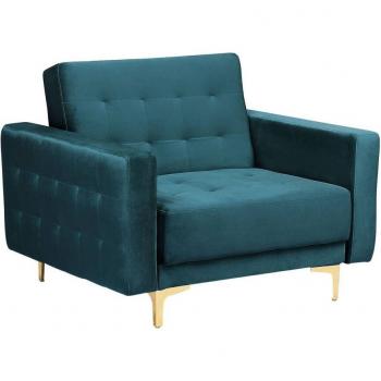 Sillón de terciopelo beige arena dorado reclinable acolchado con patas de metal Aberdeen