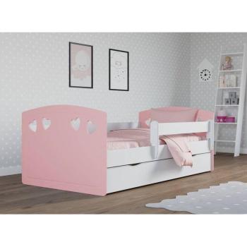 Cama Rosa Myra Decorada con Corazones y Barandilla de Seguridad Extraíble - 80x180 cm con Cajones