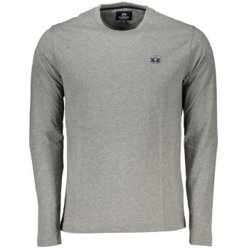 La Martina Elegant Long-Sleeved Crew Neck Tee - Gray, Cotton, Embroidered, Size L