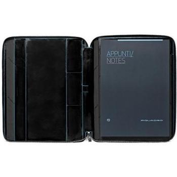 Portablocco A4 de piel negra con cremallera Piquadro Blue Square