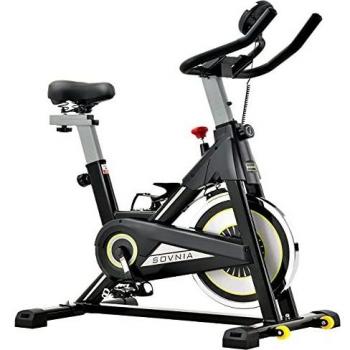 SOVNIA Bicicleta Estatica de Spinning profesional Bici Ejercicio con soporte para iPad, monitor LCD y cómodo cojín de asiento, Bicicleta indoor, Speedbike con Sistema de bajo Ruido
