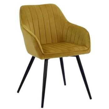 Silla de Terciopelo Mostaza Bertille con Brazos y Patas de Metal Negro - Estilo Moderno