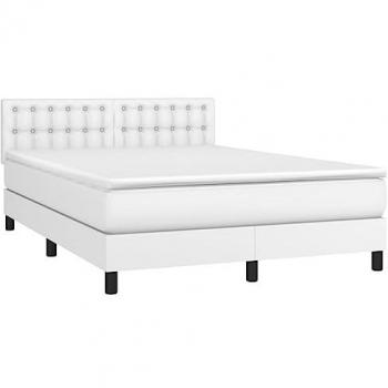 Cama box spring adulto colchón y LED cuero sintético blanco 140x200 cm