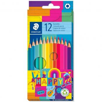 Staedtler Happy Caja de 12 Lápices de Colores Surtidos Altamente Pigmentados