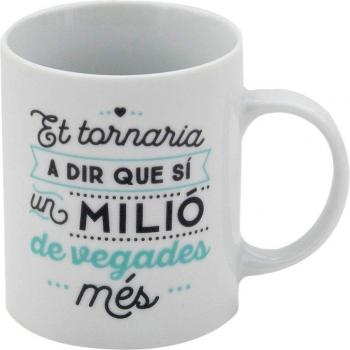 Mr. Wonderful Taza Te volvería a Decir Que sí un millón de Veces más con Contenido en Catalán, Porcelana, Blanco, 7 cm