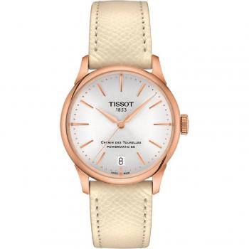 Tissot T-Classic Chemin Des Tourelles Powermatic 80 34mm Ladies Watch Silver/Ivory
