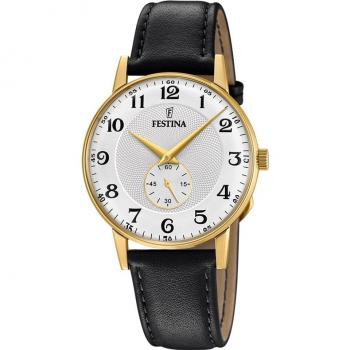 Reloj Festina Retro F20567/1 para Hombre con Esfera Plateada y Correa de Piel Negra