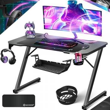 Escritorio Gaming KESSER Ultimate 100x60 cm con Estructura en Z, Soporte para Auriculares y Alfombrilla Incluida
