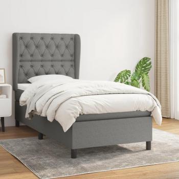 Cama box spring suave con colchón de tela gris oscuro 80x200 cm