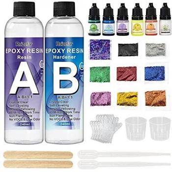 Resina Epoxi Transparente Kit 480ml, con pigmento, lentejuelas, para Bricolaje, Madera, Artesanía, Suelos, Obras de Arte, Hacer Colgante, Joyas, Llavero