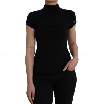 Costume National Black Turtleneck Viscose Short Sleeve Top - Size S