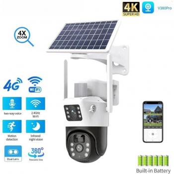 Cámara 4G Inalámbrica Solar de Doble Lente 8MP PTZ 4K con Detección Humana PIR, CCTV Seguridad Exterior Impermeable