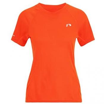 Camiseta Funcional de Manga Corta para Mujer Newline Running Color Blanco y Naranja Neón, Talla S