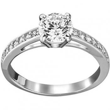 Swarovski Attract Ring, Women's Crystal Ring with a Round White Chaton on a Rhodium Plated Setting, Size 55, a Part of the Attract Collection