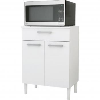 Mueble auxiliar de cocina para microondas blanco con 1 cajón y 2 puertas - Altura 74cm, Ancho 61cm, Fondo 39cm
