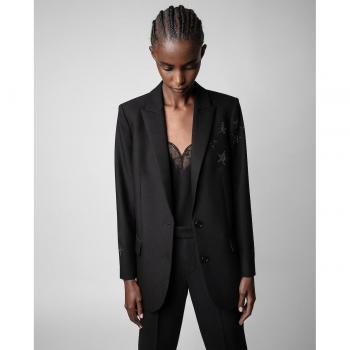 Zadig & Voltaire Women's Black Star Studded Button Closure Blazer Size M