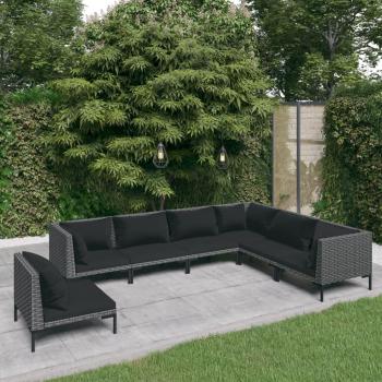 7 Piece Dark Grey Poly Rattan Garden Lounge Set with Cushions