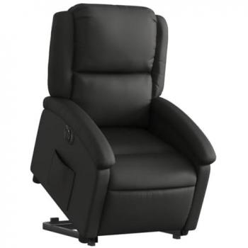 Sillón Reclinable Eléctrico Elevable de Cuero Auténtico Negro para Personas Mayores - Silla Ajustable de TV, Sillón Orejero Elevador