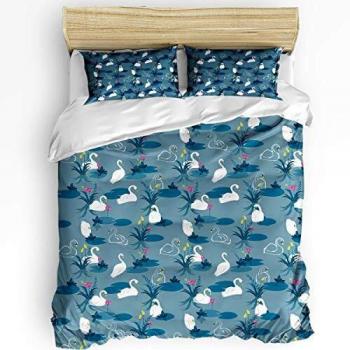 LnimioAOX Juego de Cama de 3 Piezas Swan 3PCS Funda nórdica con Cremallera Juego de Funda de edredón con Funda de edredón, Fundas de Almohada para niños/Adolescentes/Adultos
