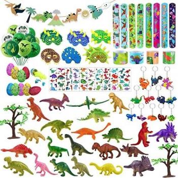 Dinosaurios Fiesta Juguetes, Huevo Dinosaurio Agua Figuras Mascaras Slap Pulsera Dinosaurios Tatuaje Pegatina Llavero Globos de cumpleaños y Banner para Niños Dinosaurio Fiesta Cumpleaños