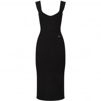 Dolce & Gabbana Women's Layered-Neck Midi Dress in Black | Size 40 | FXS10TJFMEVN0000