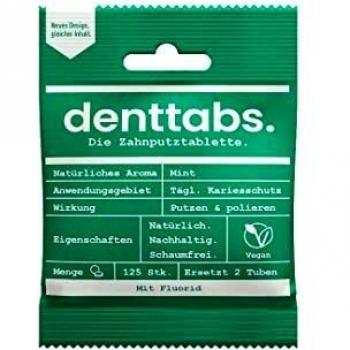 Denttabs Natural Toothpaste Tablets with Fluoride, Mint, 125 tablets