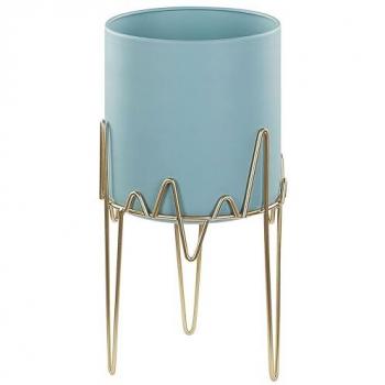 Soporte para Plantas Moderno de Metal Azul y Dorado 19 x 19 x 39 cm, Resistente a Rayos UV, para Interiores y Exteriores Kalandra