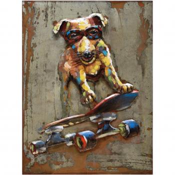 Empire art direct dog on skateboard metal hand painted primo mixed media iron sculpture decorready to hangliving room bedroom z office 3d wall art 30 in x 28 in x 40 in multicolor