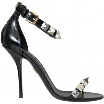 Dolce & Gabbana Black Crystal Ankle Strap High Heel Sandals - EU38/US7.5