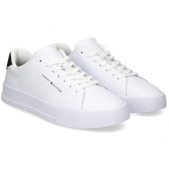 Tommy Hilfiger Court Leather Grain Trainers - White/Desert Sky - Male - Size: 8 UK