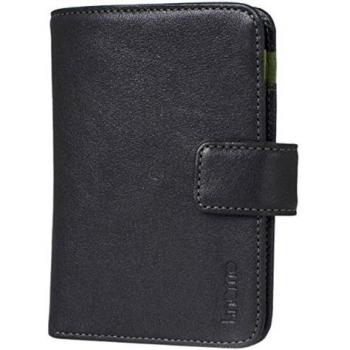 Knomo Lujosa cartera de piel auténtica con bolsillo para reproductor de MP3, auriculares, papelería, memoria flash, bloc de notas y lápiz o tabaco y papeles