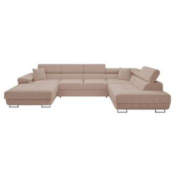 Sofá rinconero Comfivo S103 con función de descanso y caja de ropa de cama, 346x203x70cm, color marrón claro