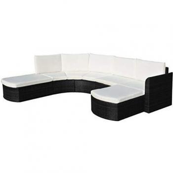 4-Piece Black Poly Rattan Garden Lounge Set with Cushions