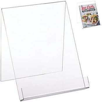 Atril de cocina Relaxdays para libros A4, soporte ligero y resistente, acrílico transparente 24 x 21 x 19 cm