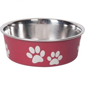 Comedero Karlie de Acero con Ilustraciones de Patas, Rojo - 300 ml, 12 cm de Diámetro
