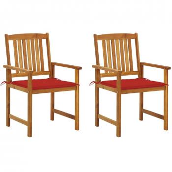 Acacia Wood Garden Chairs with Cushions - Set of 2