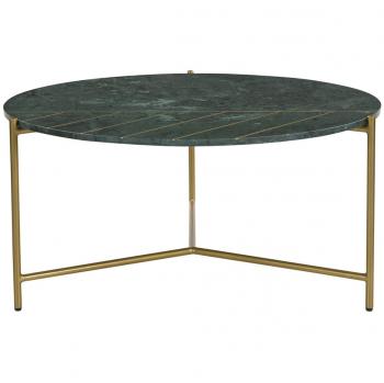 Mesa de centro redonda de diseño de mármol verde y latón 90 cm SILLON
