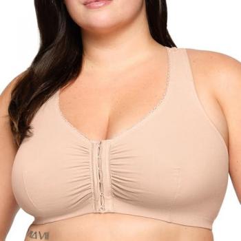 Glamorise Front Closure Cotton T-Back Comfort Bra - Tan, Wireless Design for Women (46 B/C/D)