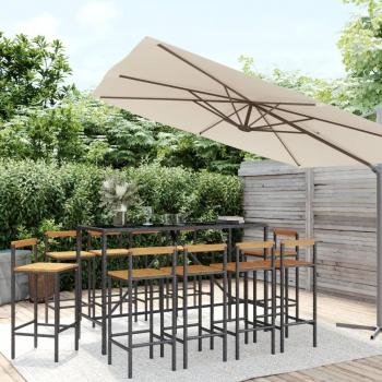 11 Piece Garden Bar Set Black Poly Rattan & Solid Wood Acacia