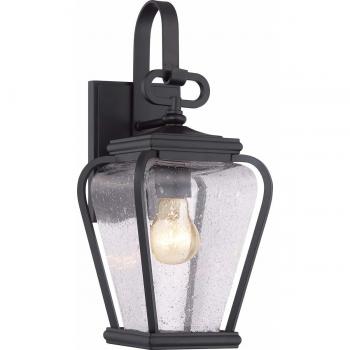 Linterna de pared pequeña Province - 1 luz, acabado en negro místico, casquillo E27, vidrio - Elstead
