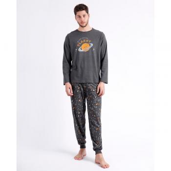 Pijama Manga Larga Planet gris oscuro de hombre