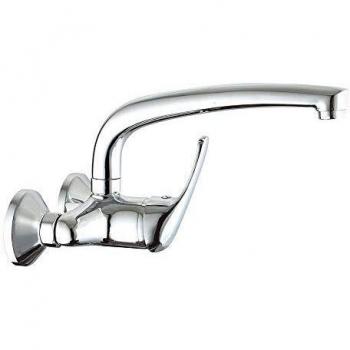 Grifo de Cocina Monomando de Pared con Caño Largo Giratorio 11 cm, Fabricado en Latón con Acabados en Cromo Brillo