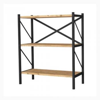 Librería Industrial de Metal y Madera MDP 3 Estantes Negro Roble 66 x 85 x 34 cm