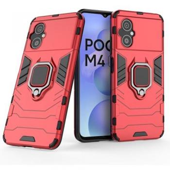 Funda Magnética Antigolpes con Anillo para Móvil Xiaomi Poco M4 5G/Poco M5 4G - Rojo, Carcasa Rígida Dura con Tecnología de Absorción de Golpes