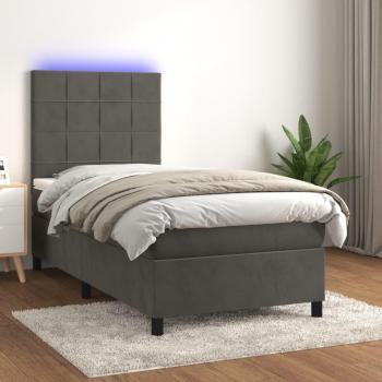 Cama blanda box spring con colchón y LED de terciopelo gris oscuro 80x200 cm