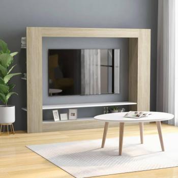 Mueble para TV de madera multicapa en roble blanco y Sonoma, dimensiones 152x22x113cm