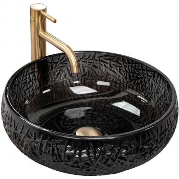 Encimera Lavabo Rea Ice Black - Lavabo sobre encimera, color negro, acabado transparente