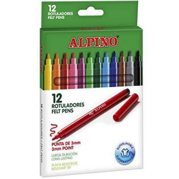 Alpino Standard - Set de 12 Rotuladores de Colores Brillantes con Punta Fina Resistente y Tinta Lavable | Material Escolar Ideal para Dibujar y Colorear
