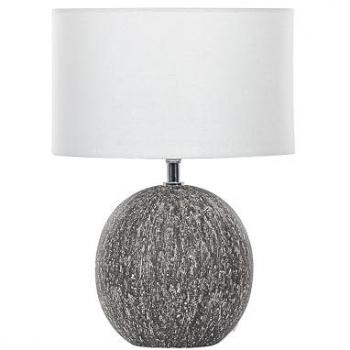 Lámpara de mesa moderna Fonissa con base de cerámica negra y pantalla de tela blanca, altura 39 cm
